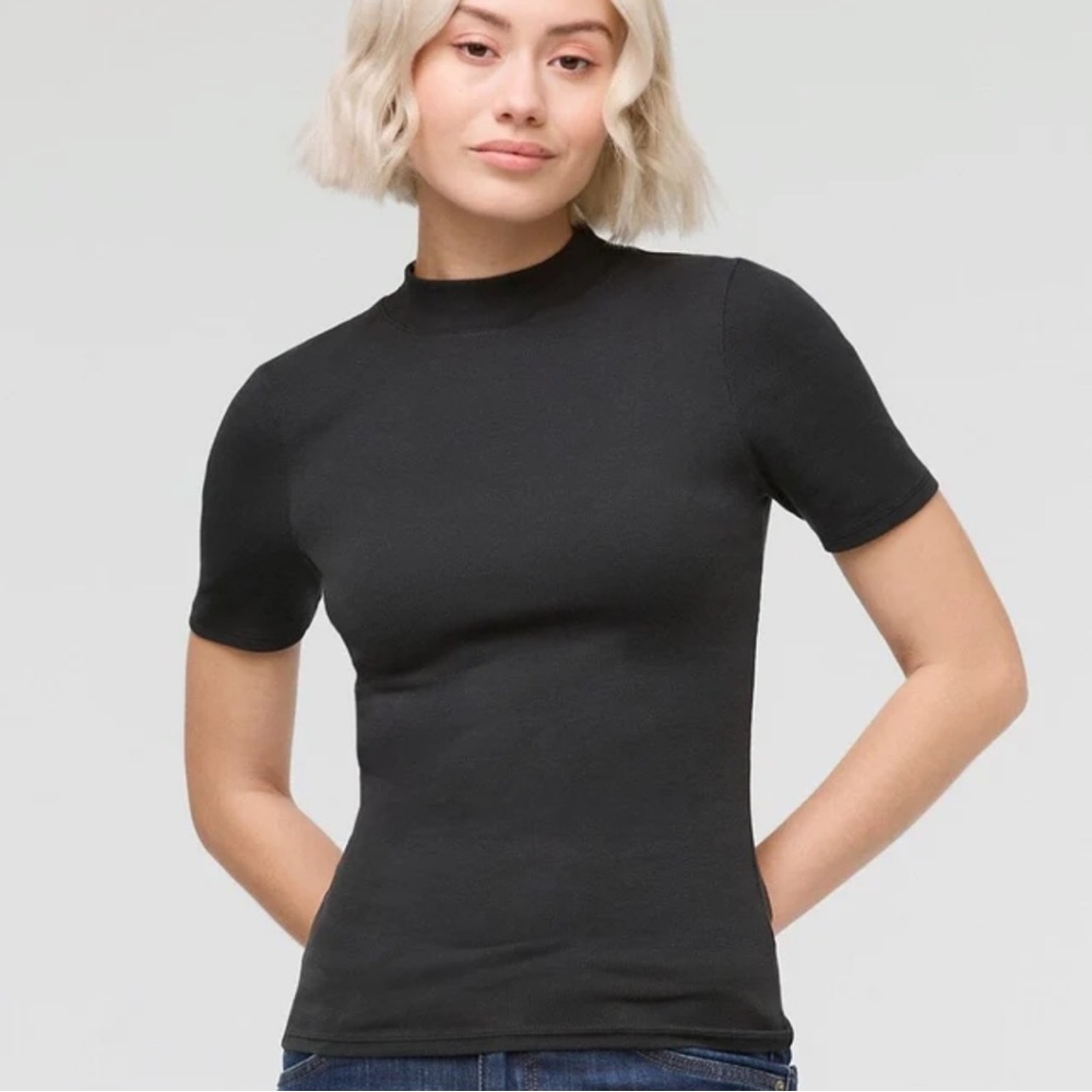 Duer Ribbed Pima Mock Neck Tee - Black